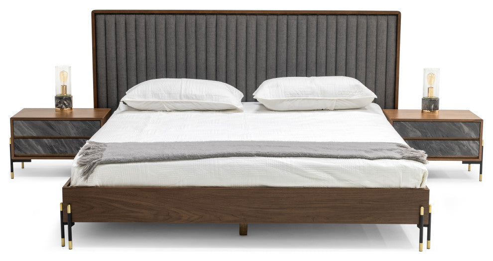 Nova Domus Metcalf Mid-Century Walnut and Gray Bedroom Set, Queen