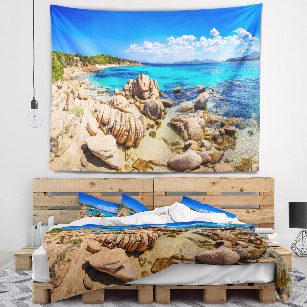 Coastline Panorama Beach Photography Wall Tapestry, 39"x32"