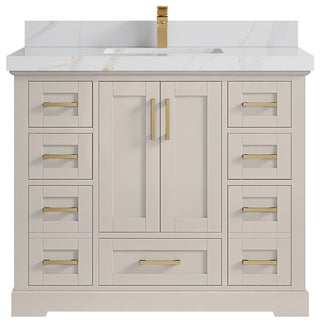 Boston 42" Single Sink Bath Vanity in Fine Grain 2" Calacatta Sienna