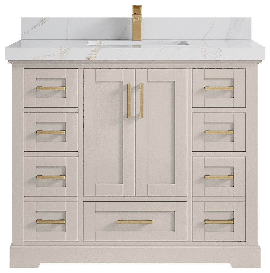 Boston 42" Single Sink Bath Vanity in Fine Grain 2" Calacatta Sienna