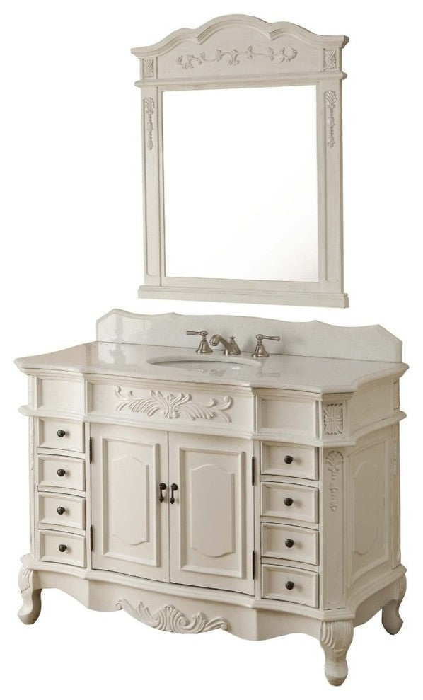 42" Antique-Style White Morton Bathroom Sink Vanity and Mirror Set