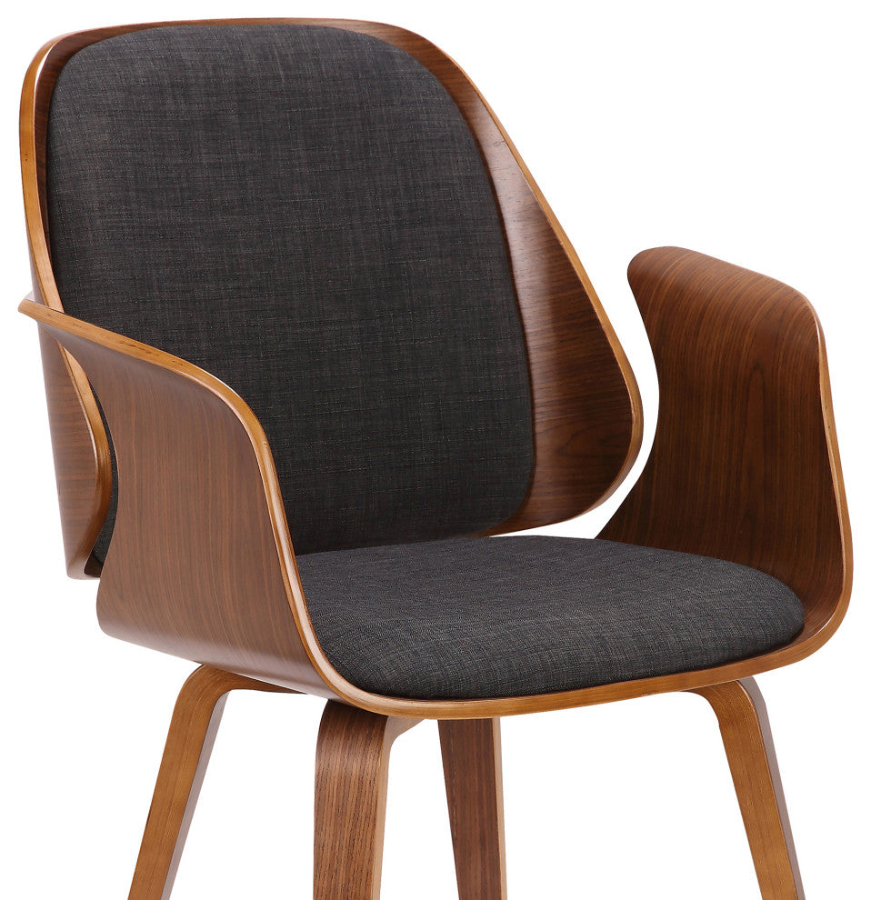 Tiffany Mid-Century Dining Chair In Charcoal Fabric, Walnut Veneer Finish