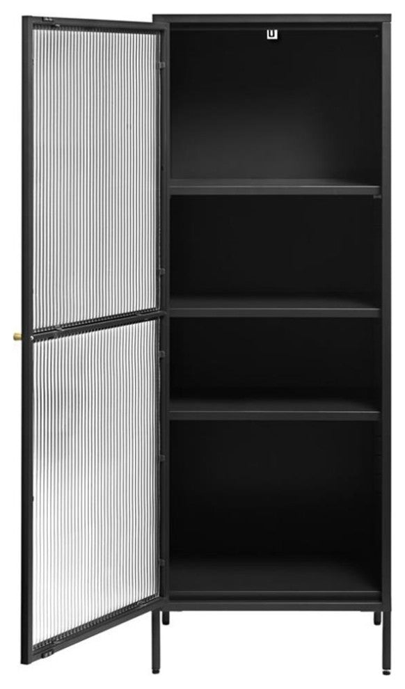 1-Door Glass & Metal Display Cabinet in Black