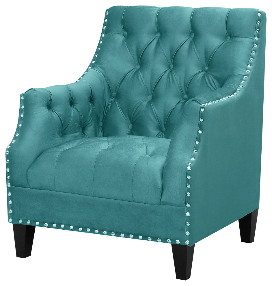 Norway Tufted Accent Chair with Nailhead Trim, Teal