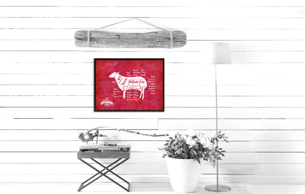 Lamb Meat Cuts Butchers Chart Print on Canvas with Picture Frame, 28"x37"