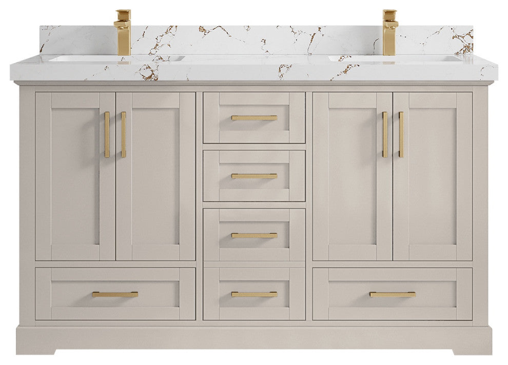 Boston 60" Double Bathroom Vanity in Fine Grain 2" Viola Brown