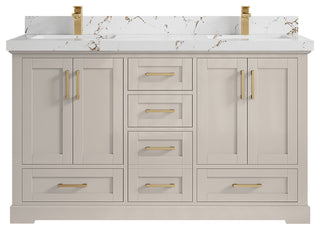 Boston 60" Double Bathroom Vanity in Fine Grain 2" Viola Brown