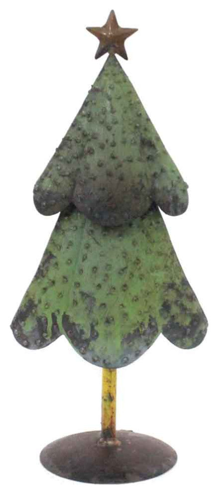 HomeRoots 4.5" x 6.5" x 16" Green Bronze Yellow Reclaimed Iron Christmas Tree