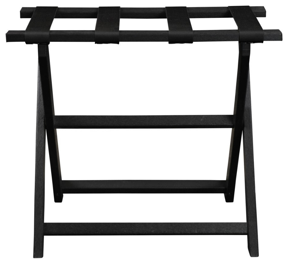 HomeRoots Earth Friendly Black Folding Luggage Rack With Black Straps