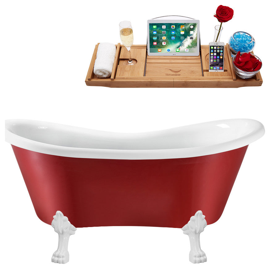 62" Streamline N1021WH-IN-WH Clawfoot Tub and Tray With Internal Drain