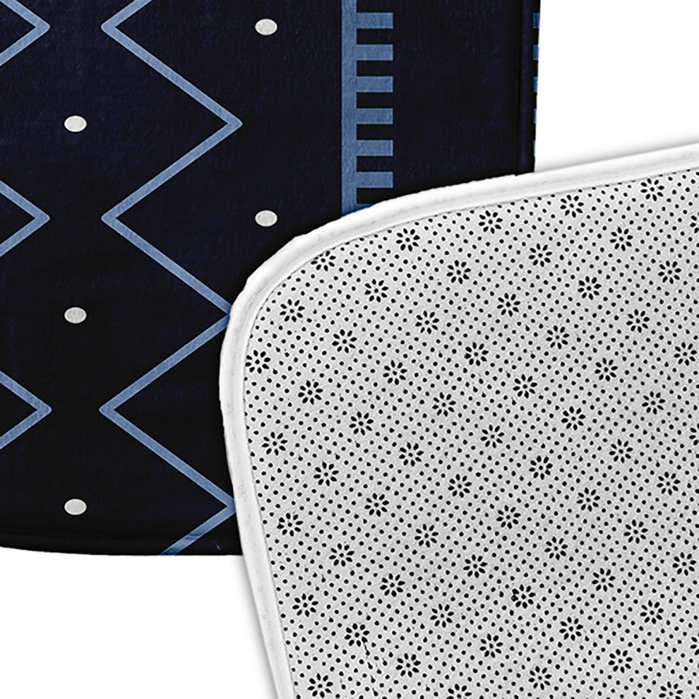 Navy Rectangular Mudcloth Pet Feeding Mat for Dogs or Cats