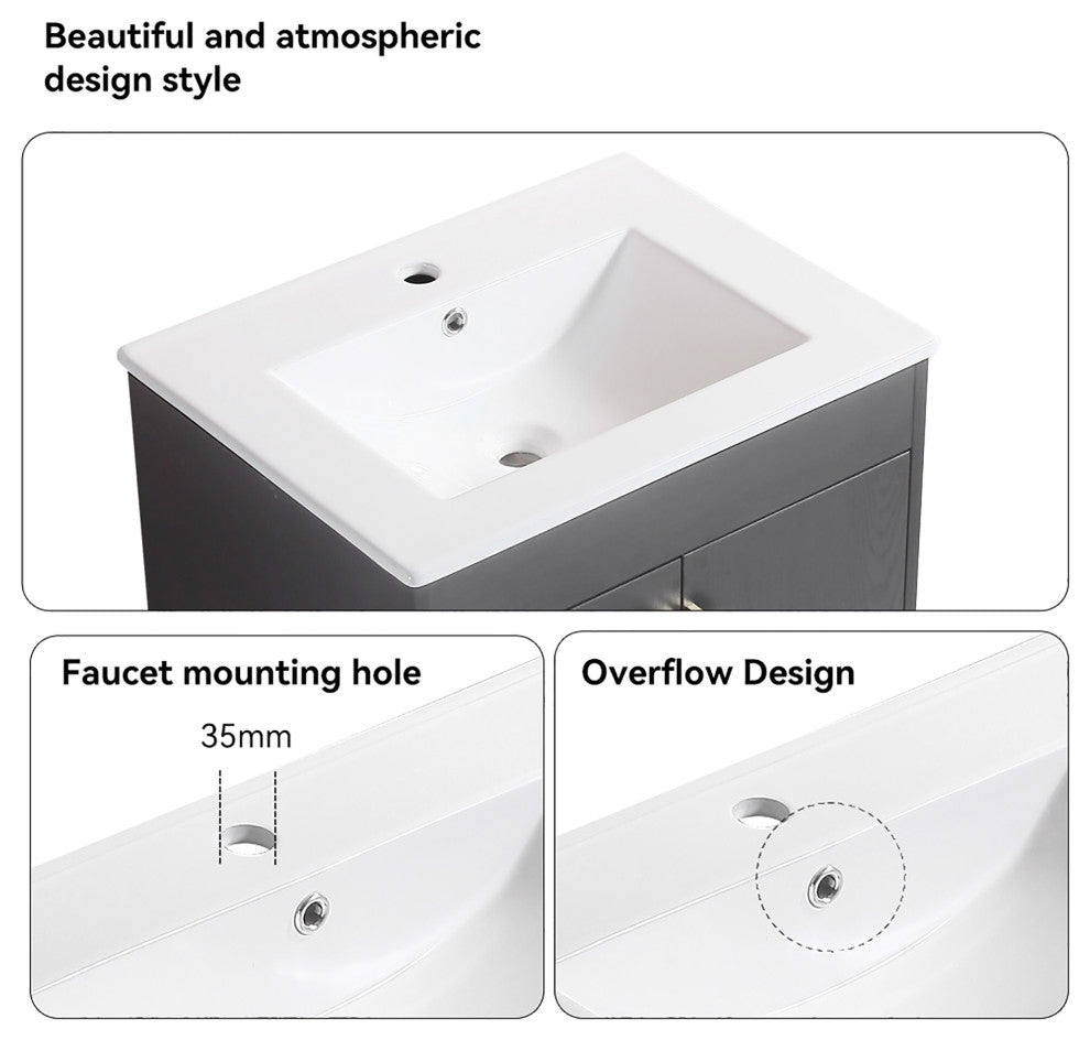 Plywood Freestanding Bath Vanity Set, Integrated Ceramic Sink, Black, 24" X 18"