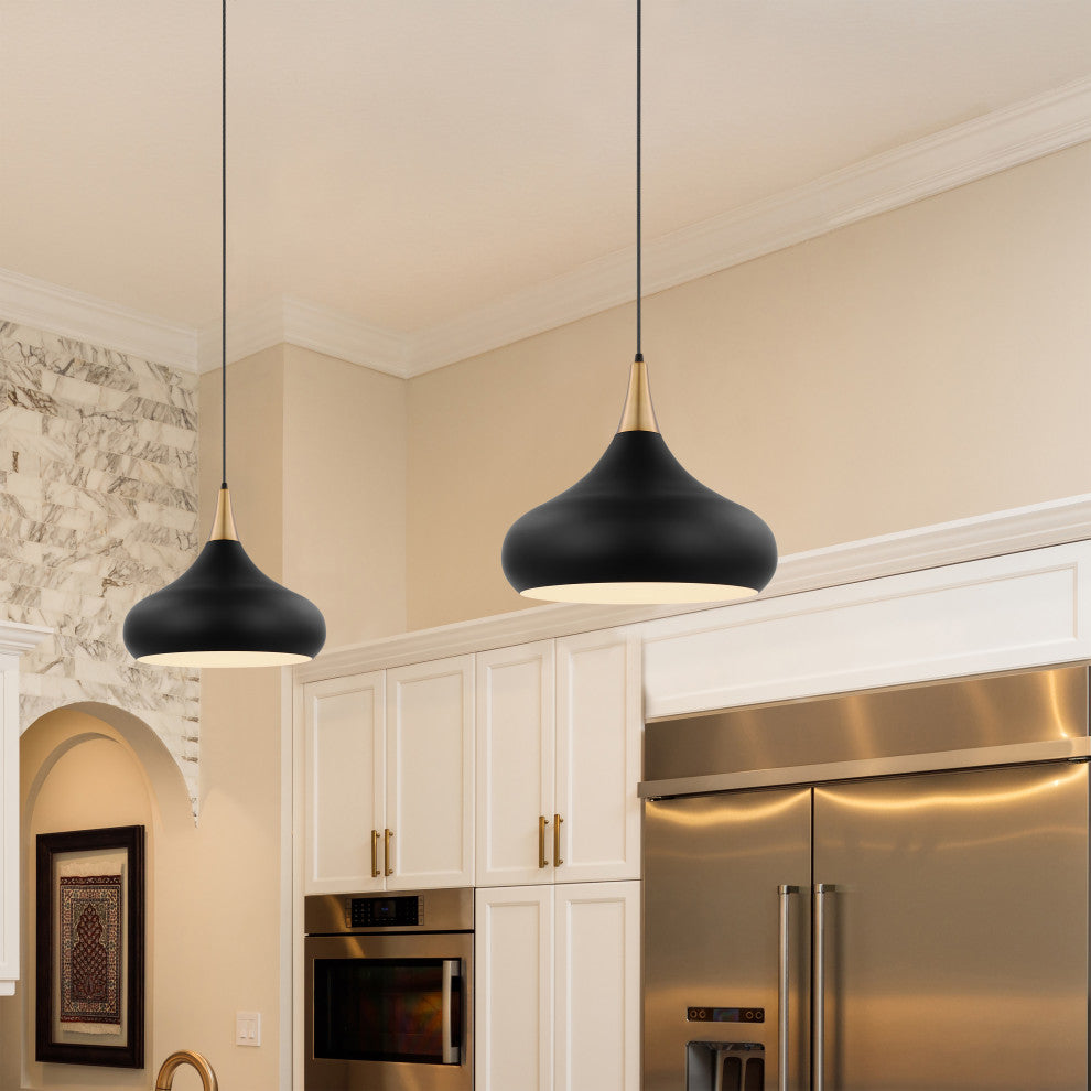 Phoenix 1-Light Medium Pendant, Matte Black With Burnished Brass
