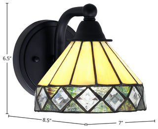 Paramount 1-Light Wall Sconce, Matte Black, 7" Diamond Peak Art Glass