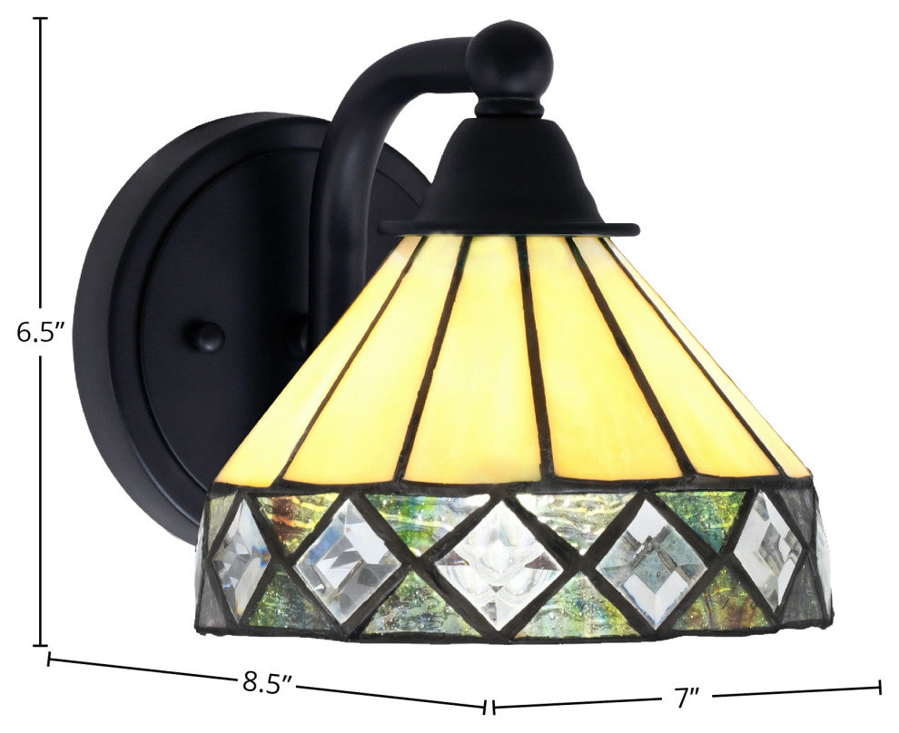 Paramount 1-Light Wall Sconce, Matte Black, 7" Diamond Peak Art Glass