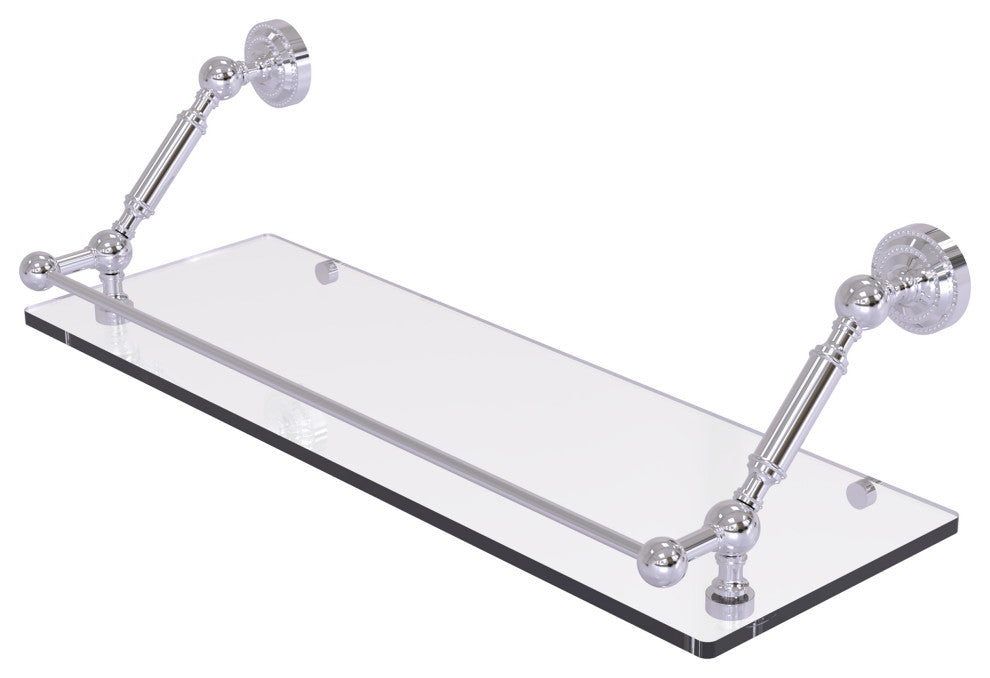 Dottingham 24" Floating Glass Shelf with Gallery Rail, Polished Chrome