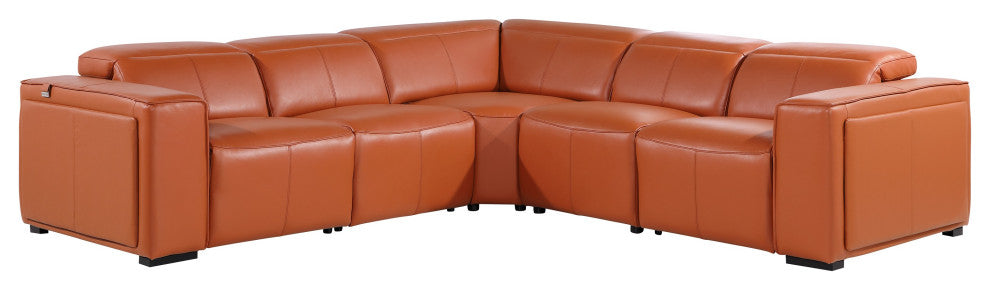 Niccolo Italian Leather 5-Piece L-Shaped Power Reclining Sectional, Camel