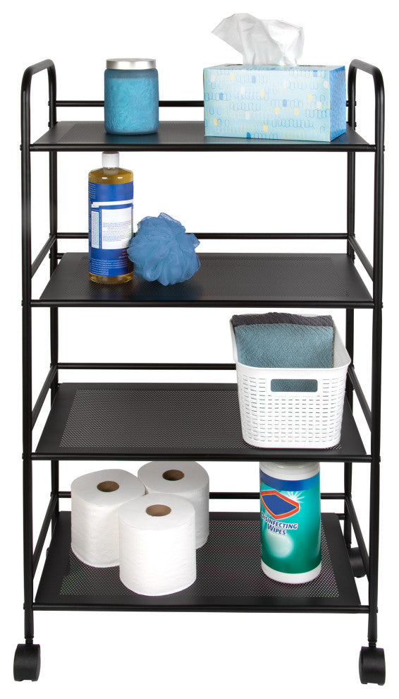 4 Tier Metal Cart with Wheels, Black