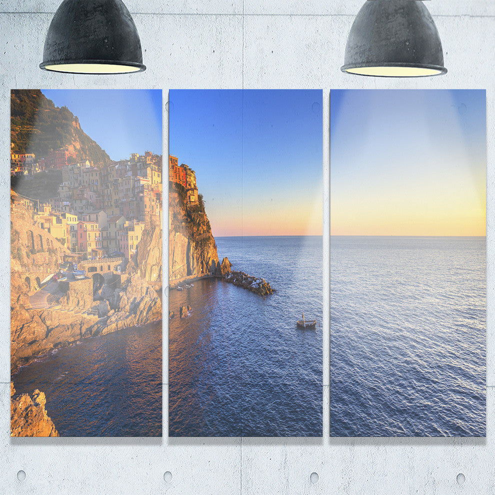 "Manarola Village Beach Panorama" Metal Wall Art, 3 Panels, 36"x28"