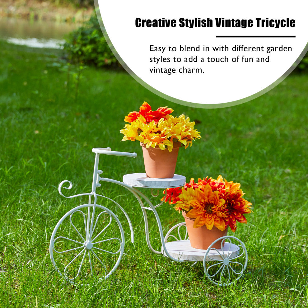 24"L Metal Tricycle Planter Stand, White