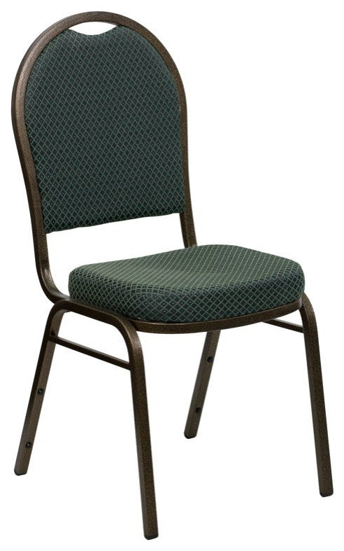 Set of 4 Dining Chair, Patterned Fabric Upholstery & Dome Back, Green/Gold Vein
