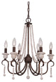 6-Light French Country chandelier With Wood Bead Strings Distressed Wood, Rusty