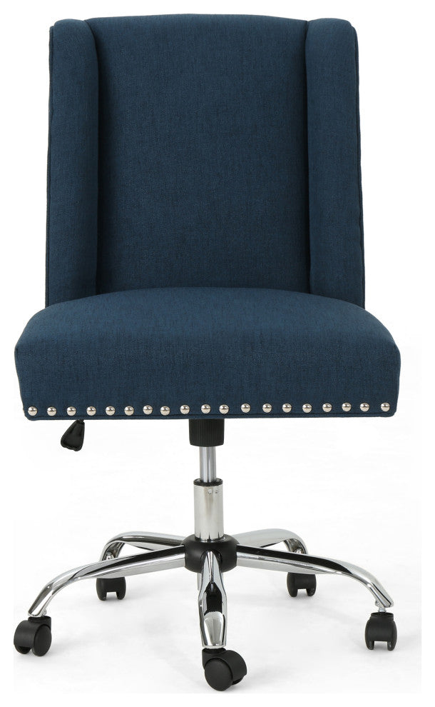 GDF Studio Quentin Contemporary Fabric Swivel Office Chair, Navy Blue/Chrome