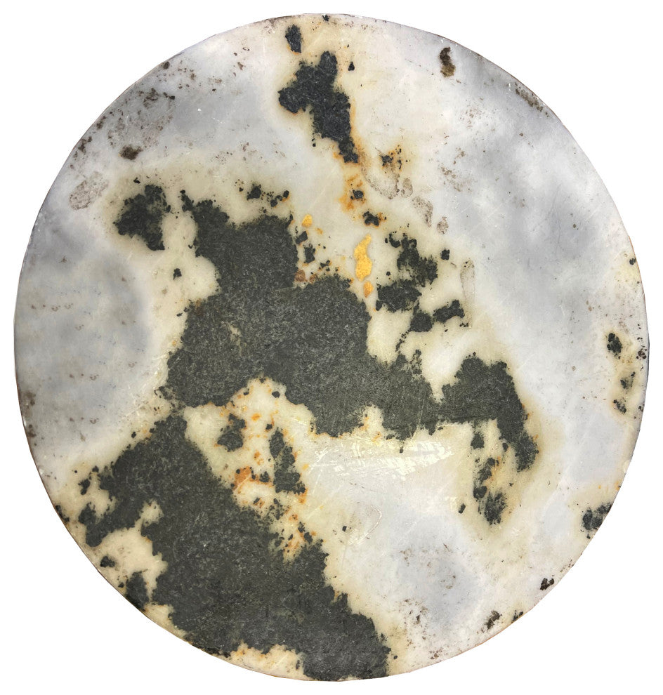 Chinese Natural Dream Stone Round White Fengshui Plaque Birdcage, Hws2255