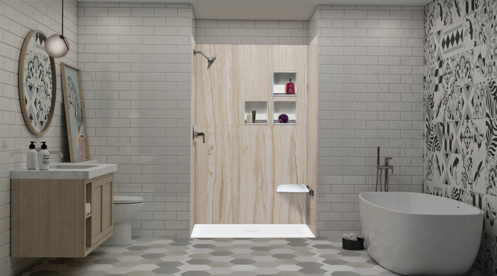 Transolid 60-in L x 39.4-in W Zero Threshold Center Drain Shower Base, White