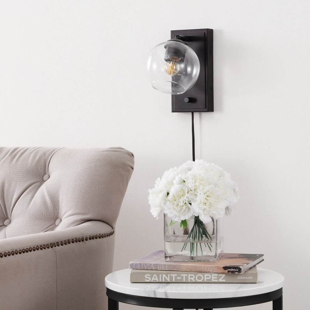 6" 1-Light Plug-In or Hardwired Adjustable Iron LED Sconce, Rotary Dimmer