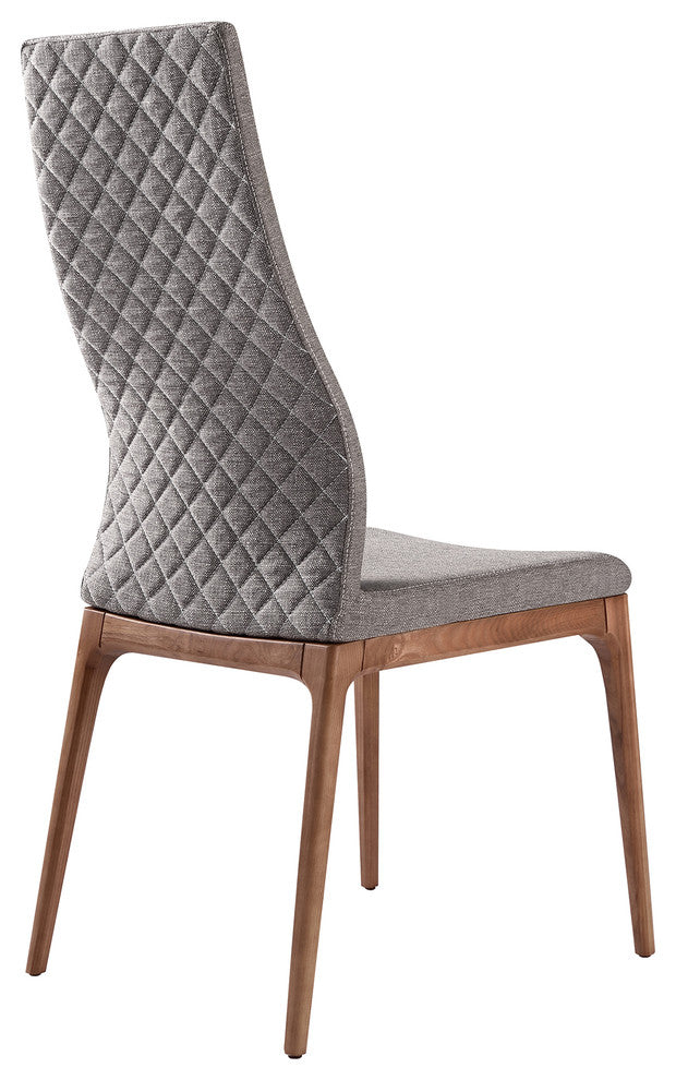 Nimes Mid-Century Dining Chair, Walnut Finish and Gray Fabric, Set of 2