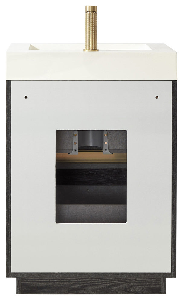 Huesca Bath Vanity, Integrated Sink Top, North American Black Oak, 24", Without Mirror