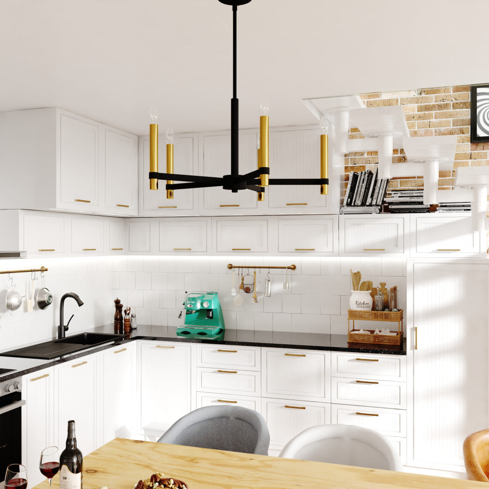 Damen 25" 5 Light Chandelier Matte Black and Natural Brass