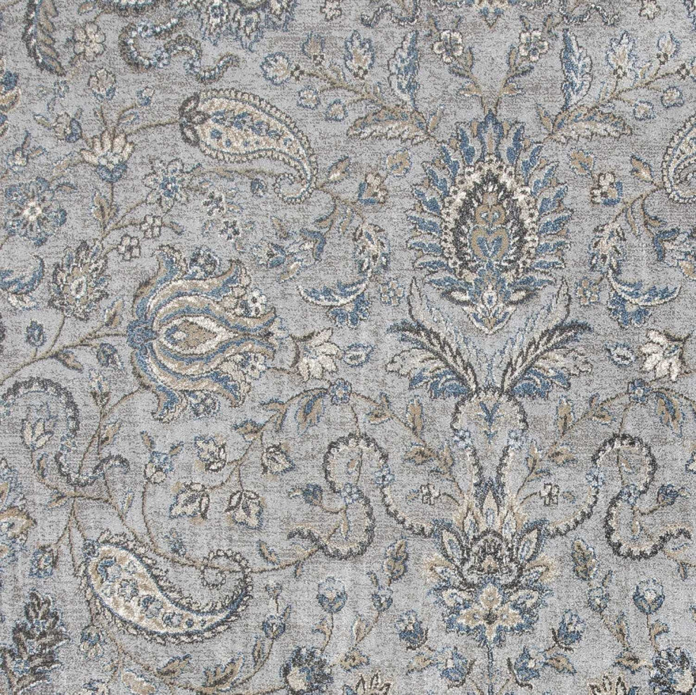 HomeRoots 8'x11' Silver Blue Machine Woven Traditional Floral Indoor Area Rug