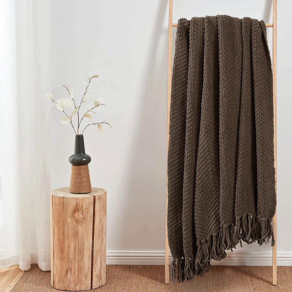 Tweed Knitted Throw Blanket, Seal Brown, 60"x80"