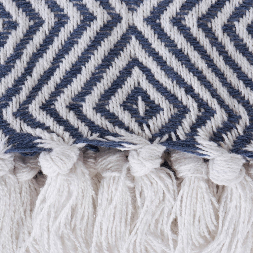 French Blue X-Diamond Geometric Throw