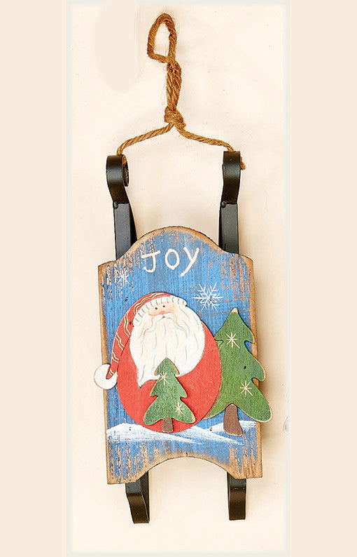 9" Wooden Sled With Metal Runners Blue