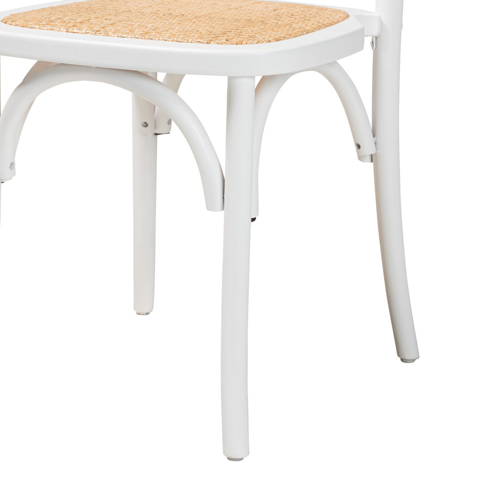 Neah Japandi White Wood and Natural Rattan 2-Piece Dining Chair Set