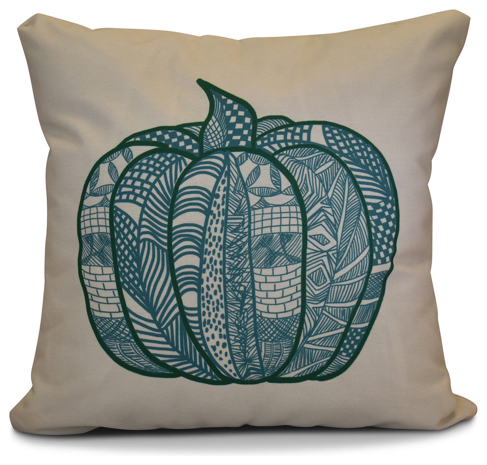 Pumpkin Patch Geometric Print Pillow, Teal, 18"x18"