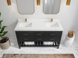 Parker 60" Double Sink Bath Vanity, Black 2" Empira White
