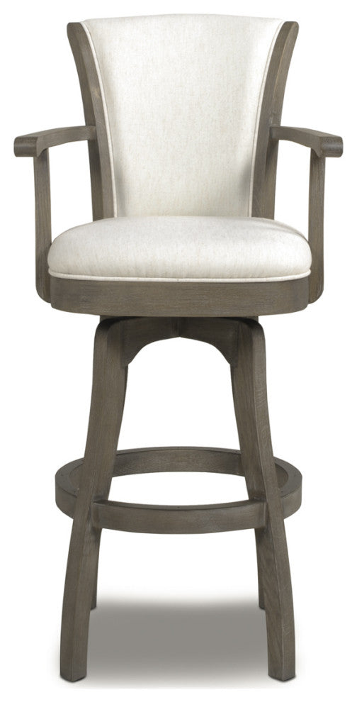 Williams Swivel Bar and Counter Stool With Armrests, Natural White Linen, Bar Height