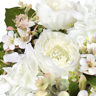 Set of 2 Cream White Artificial Peony Hydrangea Flower Stem Bush Bouquet 17"