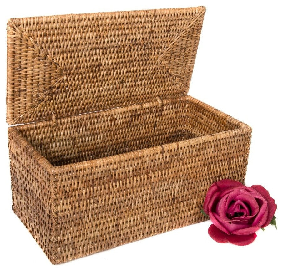 Artifacts Rattan™ Rectangular Double Toilet Roll Holder with Hinged Lid, Honey Brown