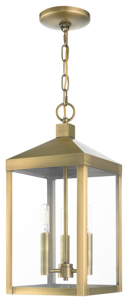 Livex Lighting Nyack 3 Light Antique Brass Outdoor Pendant Lantern