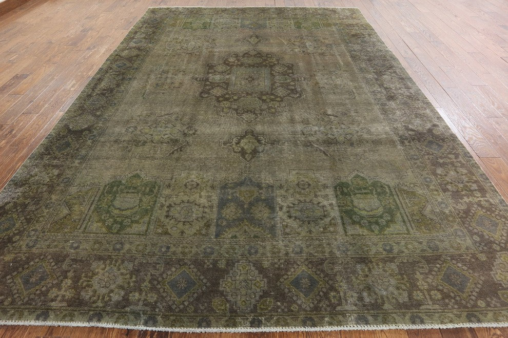 New Unique Floral Ecru Color 9'x12' Overdyed Hand Knotted Wool Area Rug H8682
