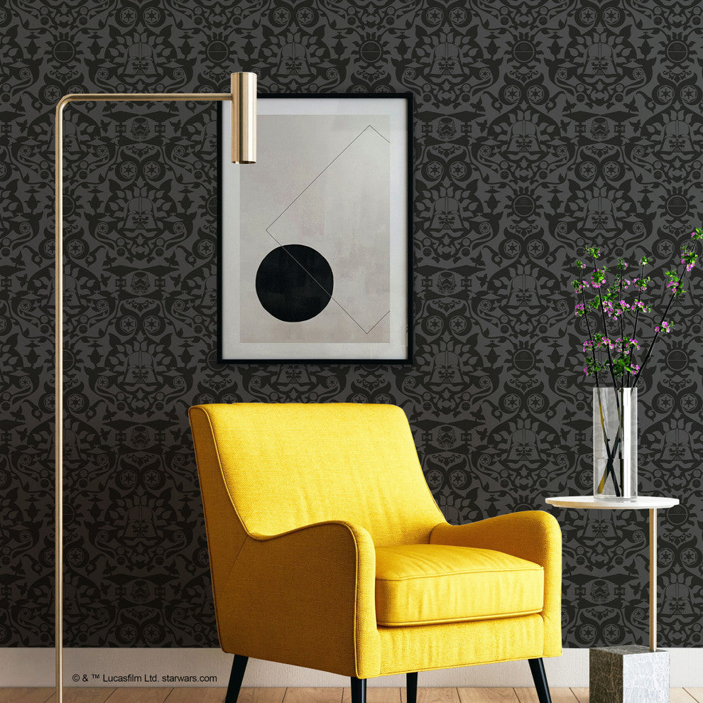 Charcoal Star Wars The Dark Side Damask Peel & Stick Wallpaper