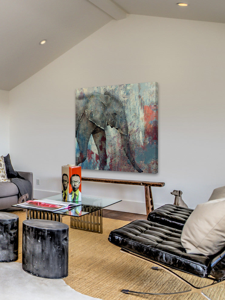 "Charging Elephant" Painting Print on Wrapped Canvas, 24x24
