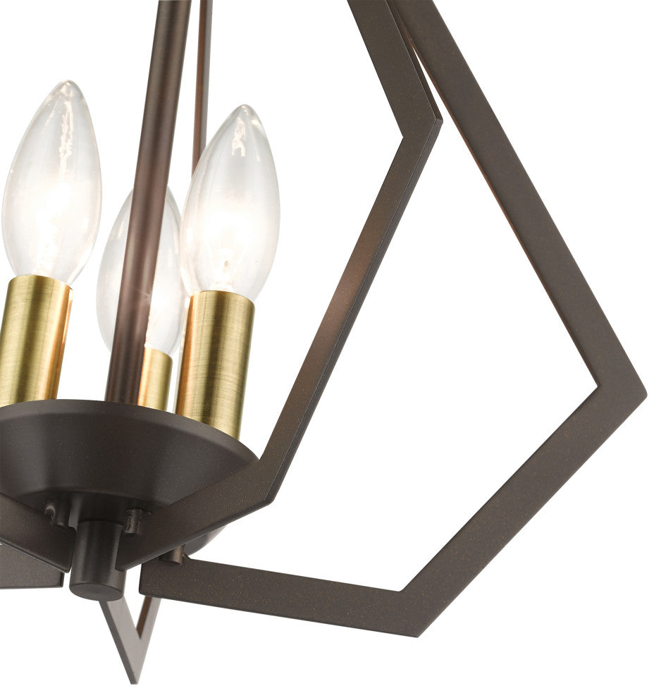 Prism 3-Light English Bronze Semi-Flush/Small Pendant, Antique Brass Accents