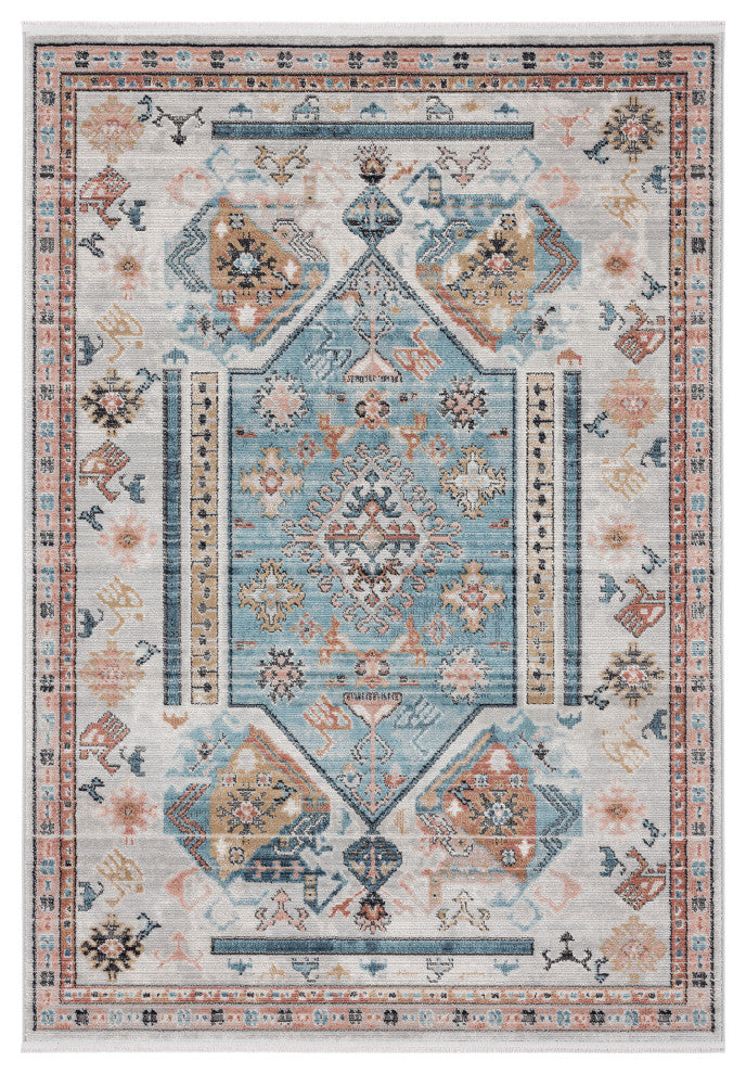 Abani Azure Collection AZR130A Beige Teal Geometric Medallion Area Rug