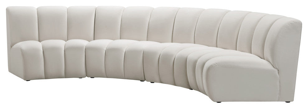 Infinity Channel Tufted Velvet Modular Chair, Cream, 4 Piece